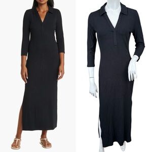 Lilly Pulitzer Ollie Black Ribbed Knit Polo 3/4 Sleeve Maxi Dress Size Small
